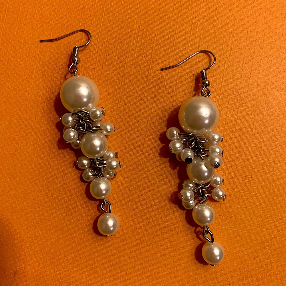 Silver Pearl cluster drop earrings